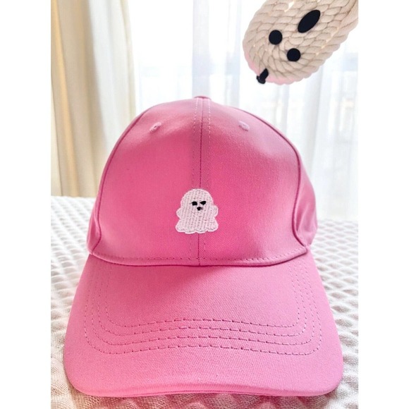 New Adult Sz Pink Ghost Halloween Embroidered Baseball Cap Hat - Boo Basket Gift - Picture 9 of 9